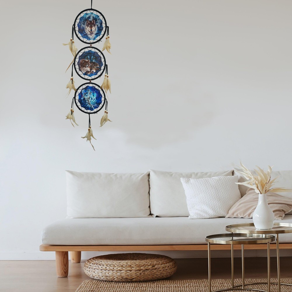 Remorelt Wolf Dream Catchers，3-Layer Circle Wall Hanging with Different Wolf ...