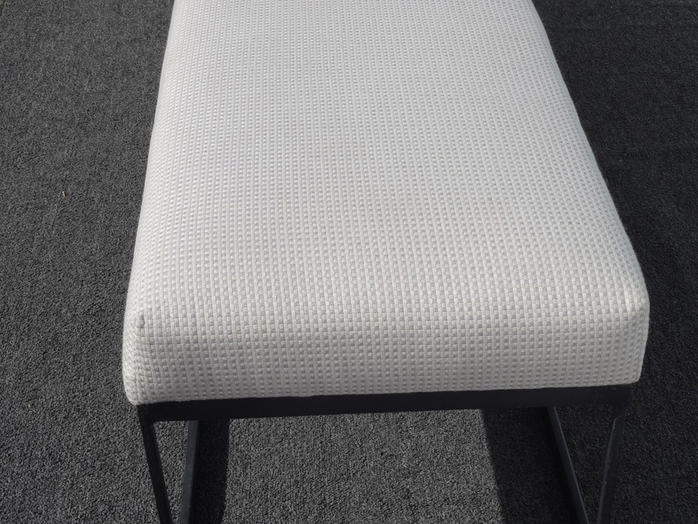 Modern White Bed Side Bench with Iron Base & Designer Fabric
