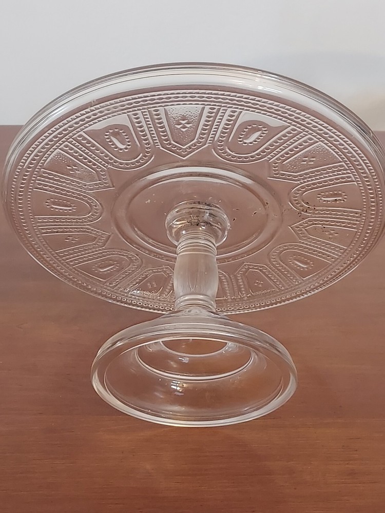 EAPG Bryce Walker RUBY Beaded Band Pattern Glass CAKE STAND Pedestal Plate