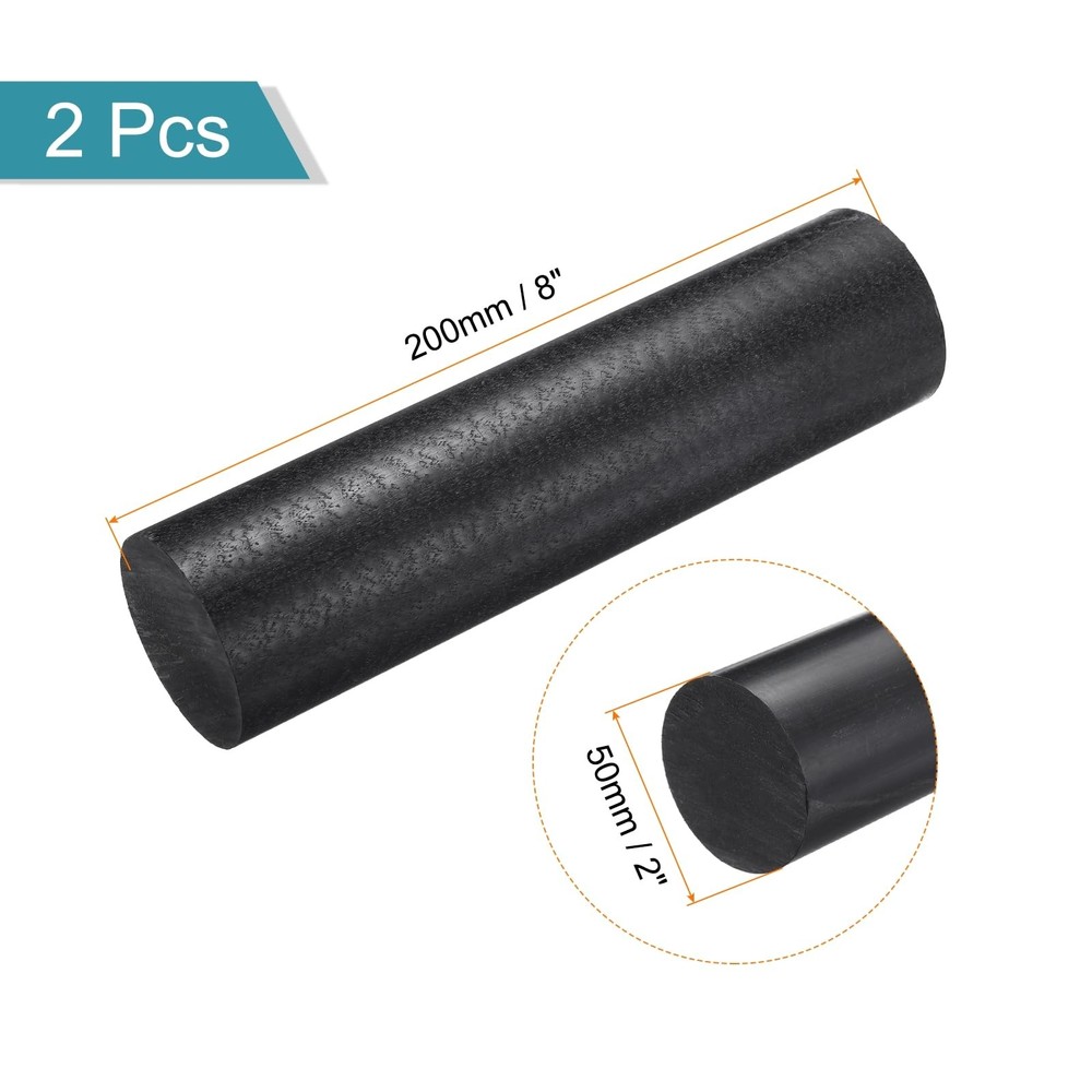 2 PCS ABS Plastic Rod Round Solid Bar 50mm x 200mm Black DIY Model Material