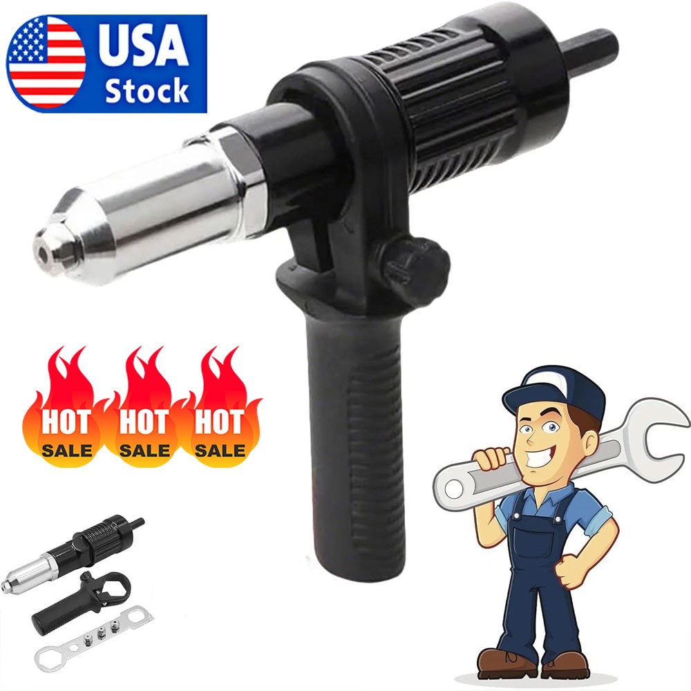 Pop Rivet Gun Tool Drill Attachment Power Kit Cordless...