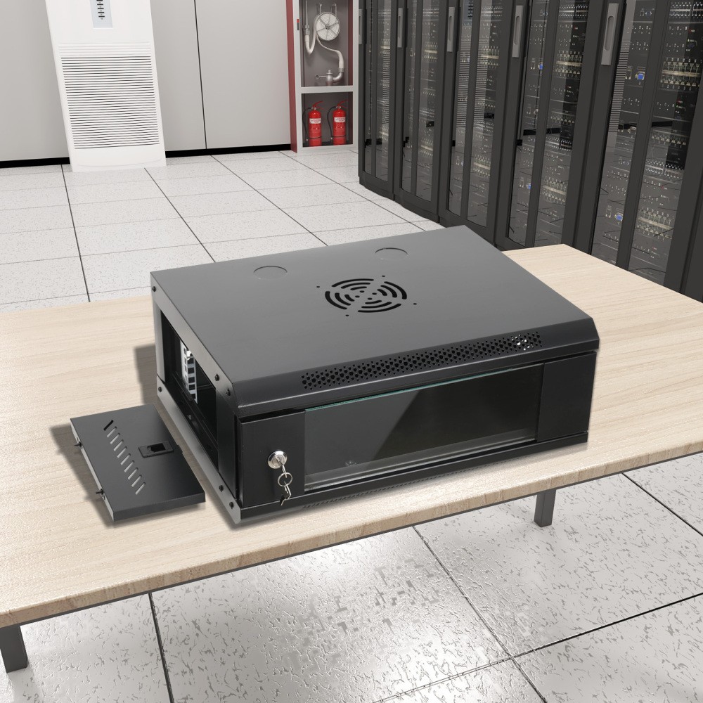 4U Wall Mount Server Cabinet IT Network Rack Enclosure Lockable Door Rack Shelf