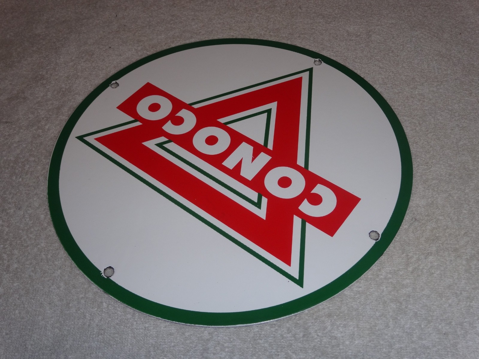 VINTAGE CONOCO ROYAL 11 3/4" PORCELAIN METAL MARLAND GASOLINE, STANDARD OIL SIGN