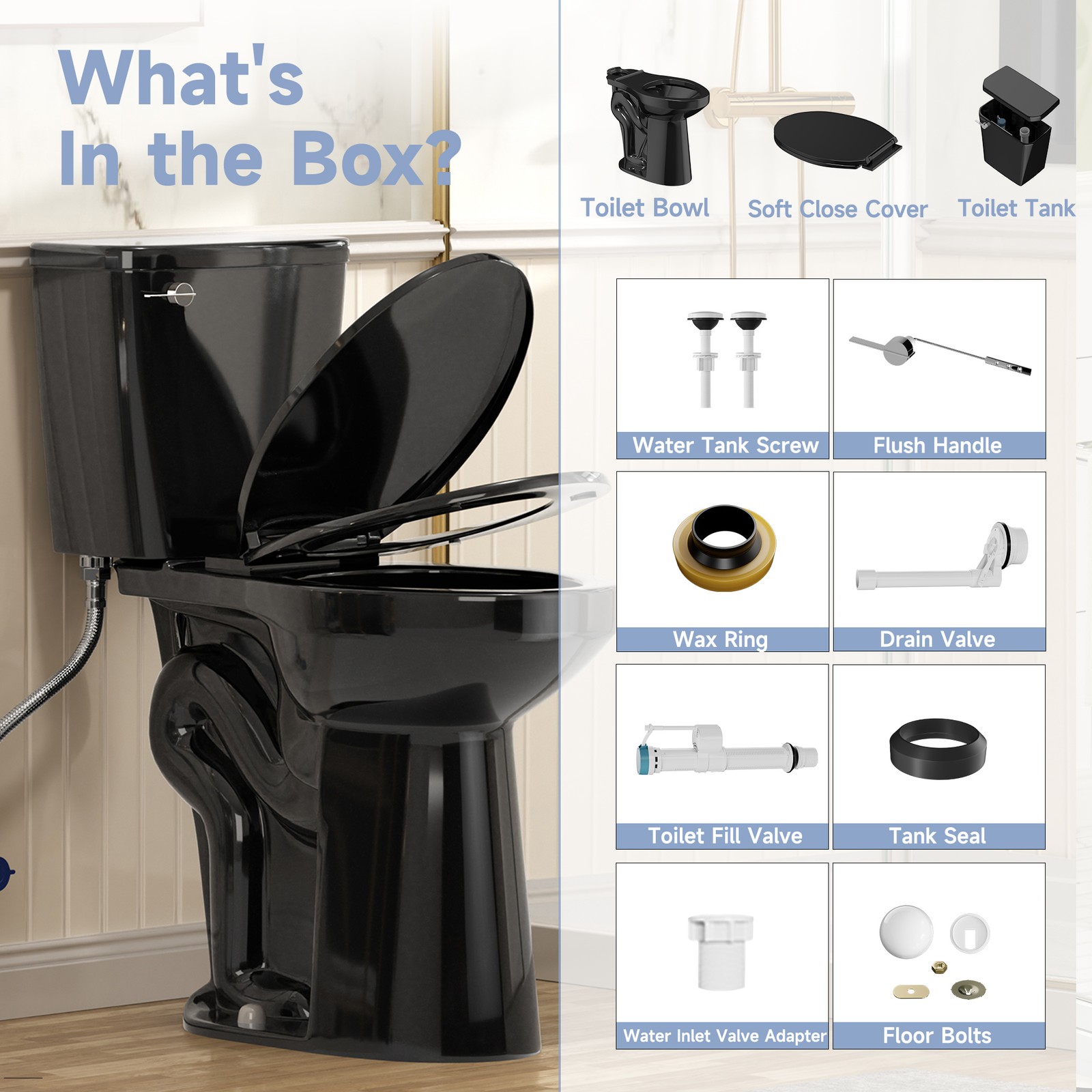 21" Extra Tall Elongated Two Piece Toilet 1.28 GPF for Seniors Tall Person Black