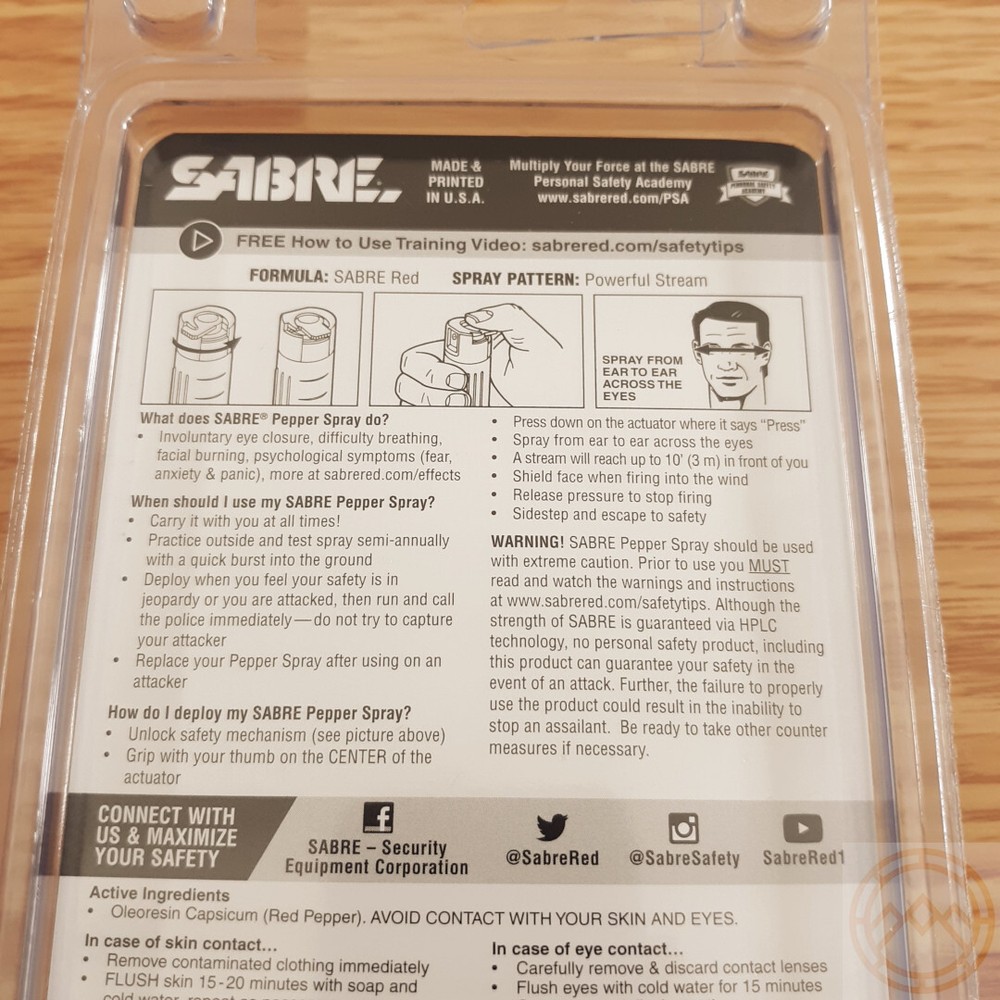 Sabre KeyRing Pepper Spray Mint Keyring Powerful Stream Reduces Wind Blowback