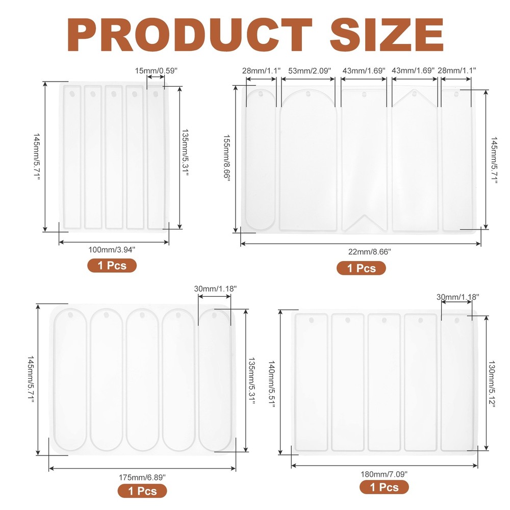4 Pcs Bookmarks Silicone Mould, Multi-Shape Resin Bookmarks Moulds Making Kit
