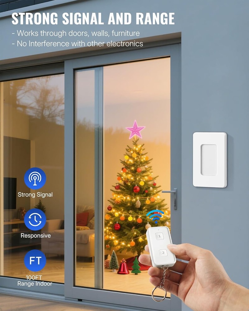 2 Pack Remote Control Outlet with 100ft RF Range for Lights and Appliances