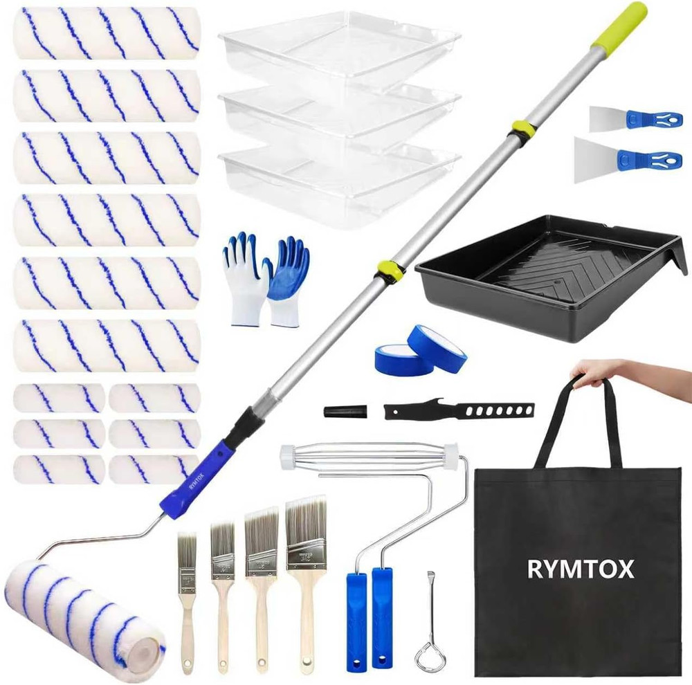 33PCS Paint Roller Kit with Extension Pole | 2–4 FT Pole | 9" & 4" Paint Rollers