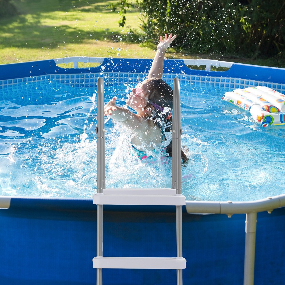 52" 4-Step Pool Ladder, Iron Grey Frame & White Steps, Sturdy