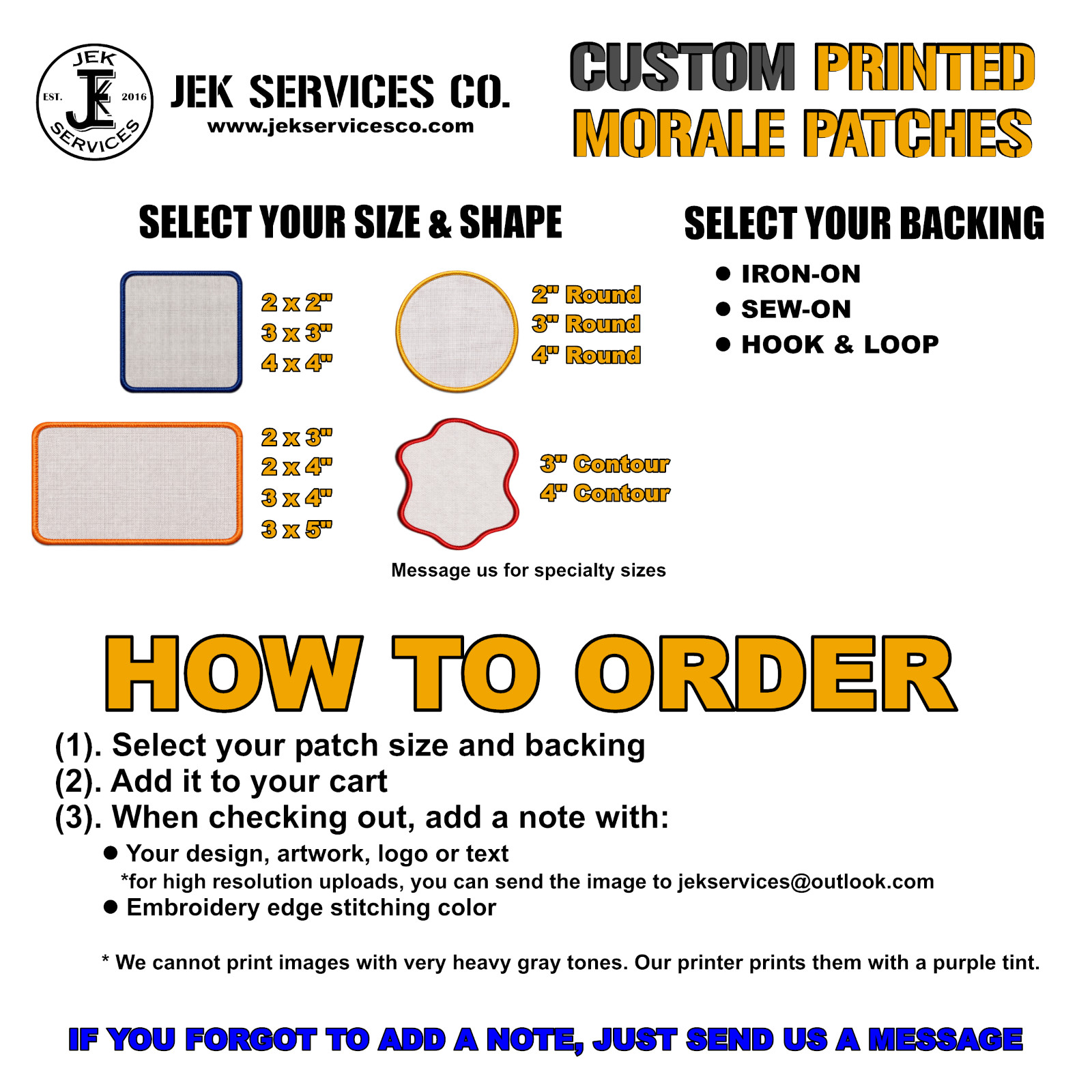 Custom Printed Morale Patch – Your Logo or Text – Hook & Loop, Sew On or Iron On