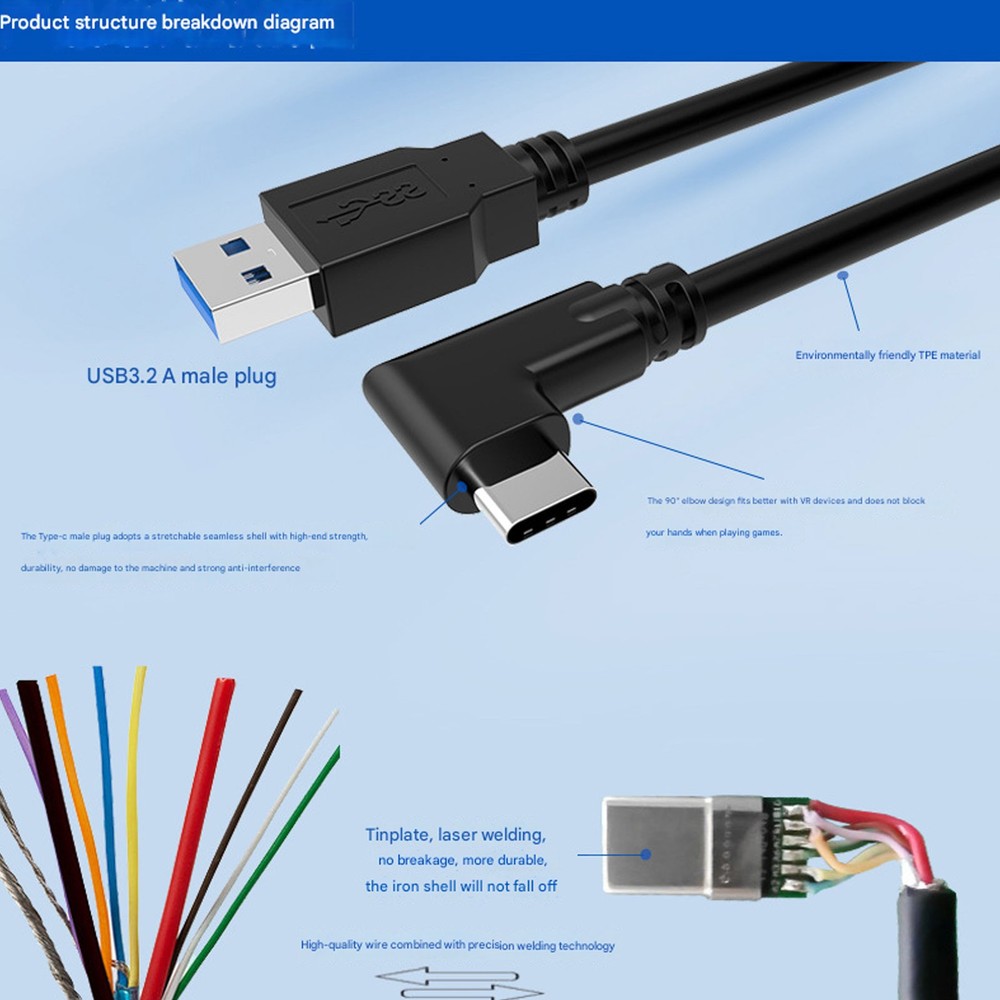 16ft or 10ft Link Cable for Oculus Quest 2/3 Type C-C PC Gaming & Charging Cof9