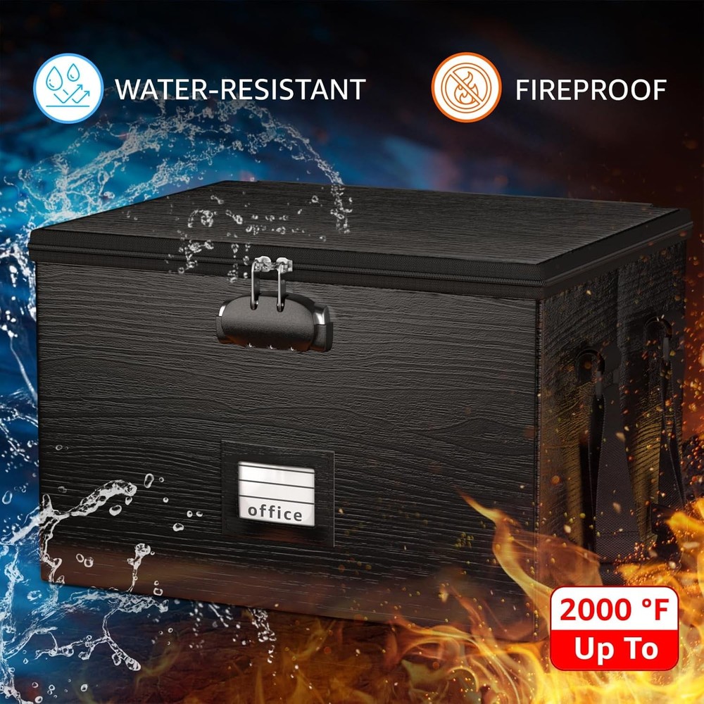 Fireproof Document Box File Organizer Portable Locking Filing Storage Box W/