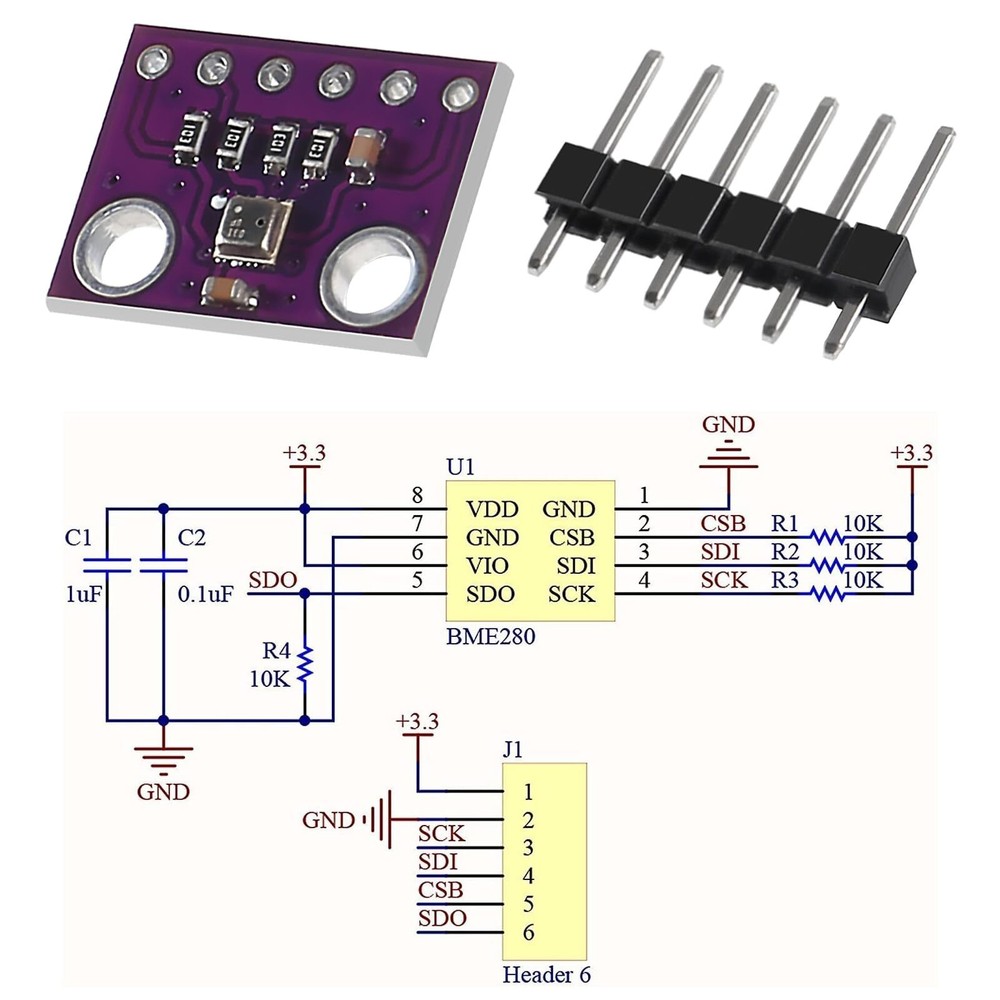 2PCS BME280 3.3V Temperature Humidity Sensor Atmospheric Barometric Pressure ...