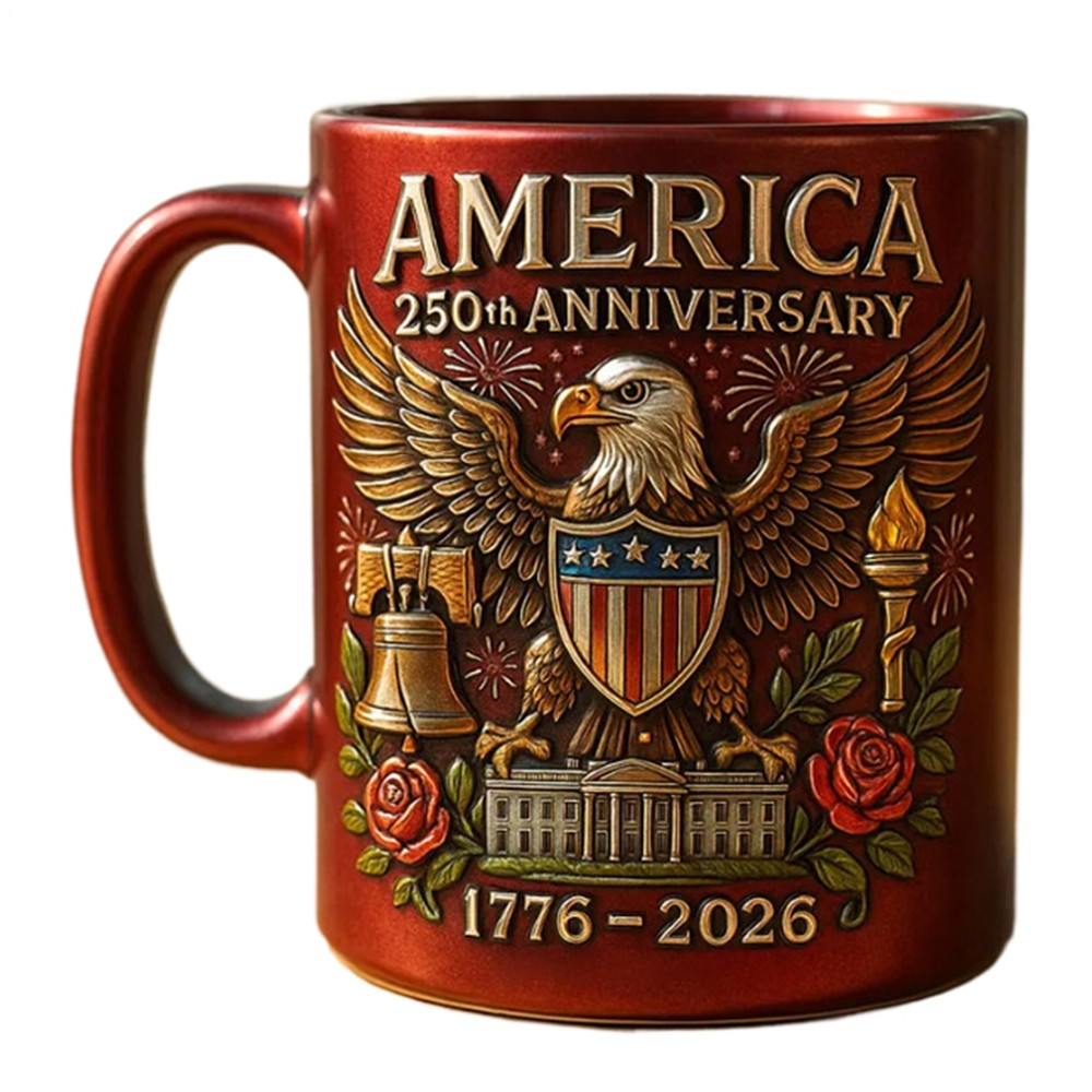 US 250th Anniversary Commemorative Ceramic Mug, Flag & Eagle 11oz Patriotic Gift