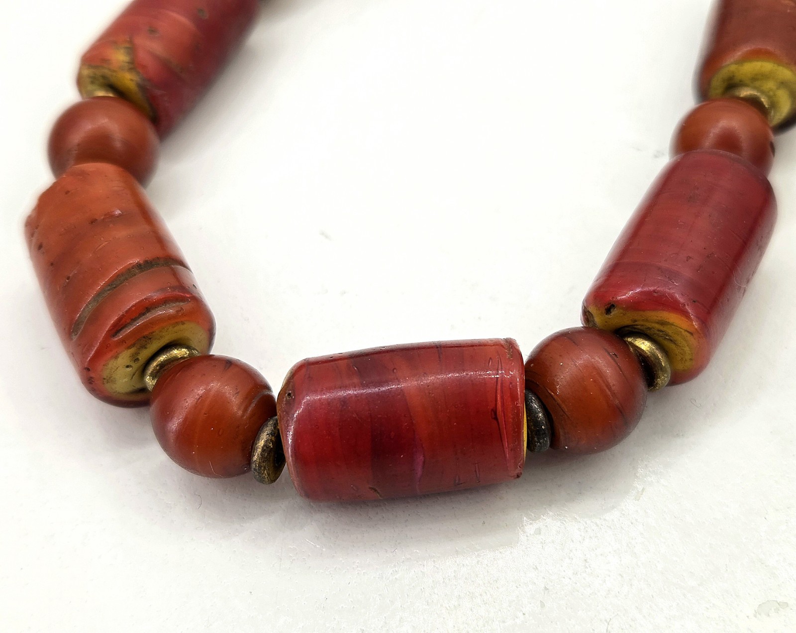 Hudson Bay Trade Bead Necklace Venetian Cornaline D'aleppo Yellow Core Antique B