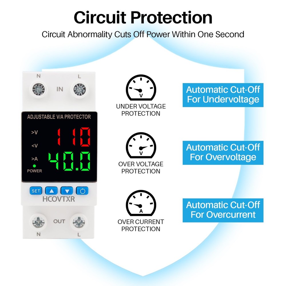 Over and Under Voltage Protector Adjustable 110V,40A Voltage Regulator with L...