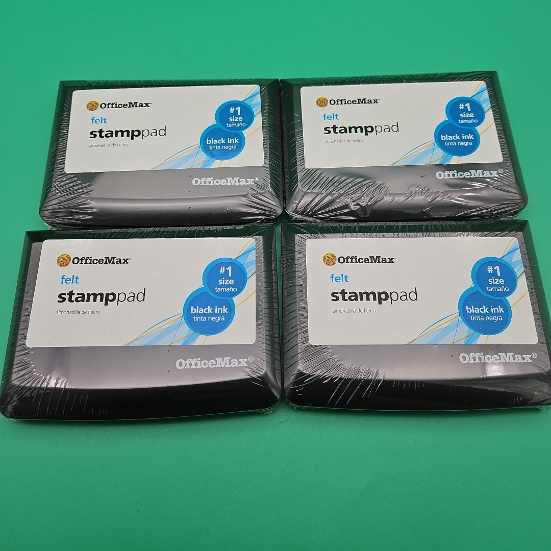 Lot of 4 Office Max Felt Stamp Pad Size #1 Black Brand New Sealed Ink