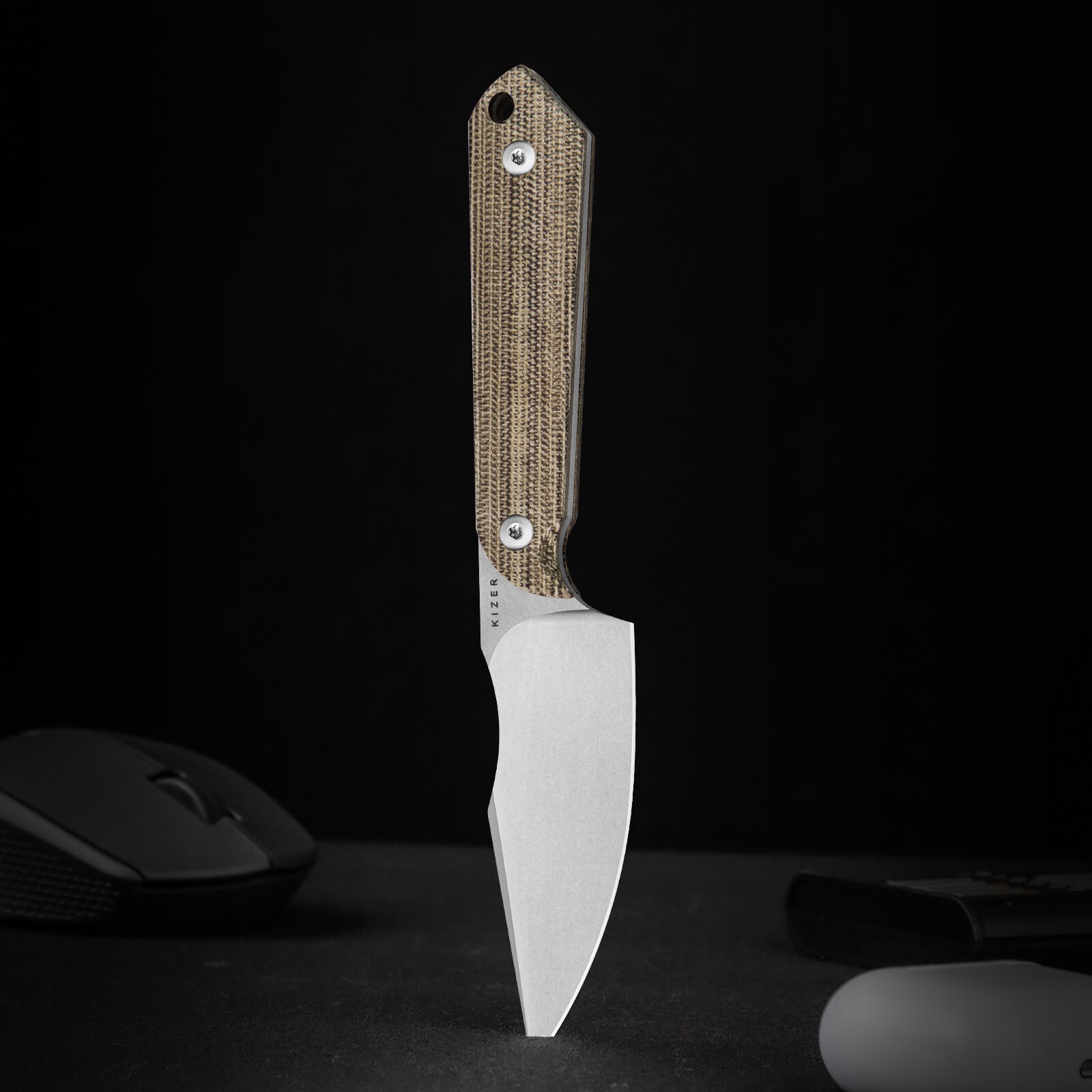 Kizer Mini Harpoon Drop Point Fixed Knife AEB-L Blade Micarta Handle With Sheath