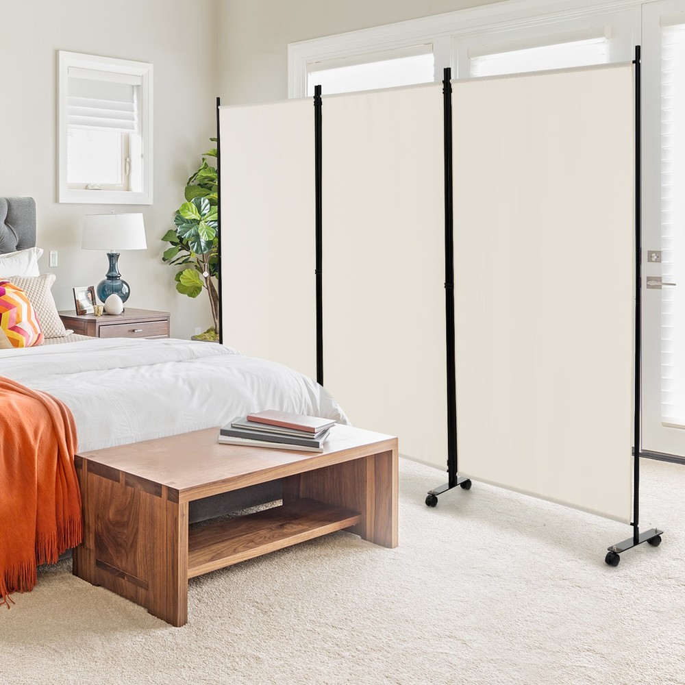 3-Panel Folding Room Divider 6' Rolling Privacy Screen w/Lockable Wheels White