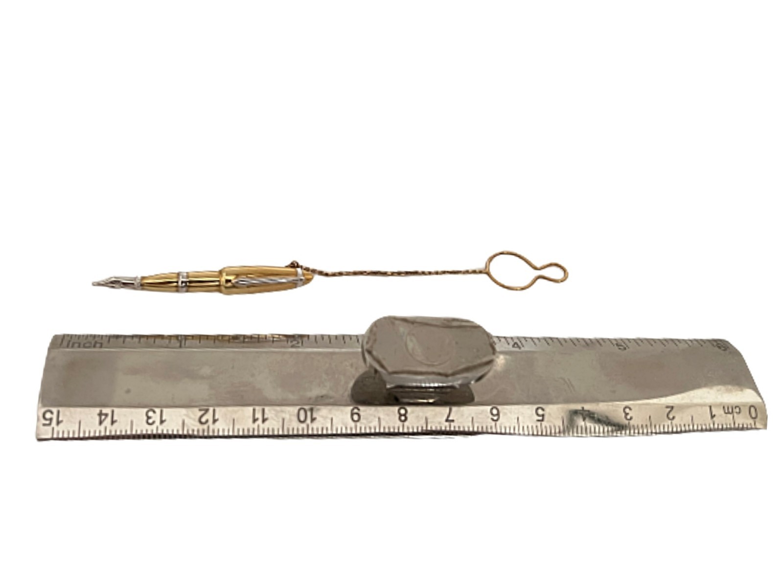 Unique Gold tie clip miniature fountain pen in yellow and white gold France