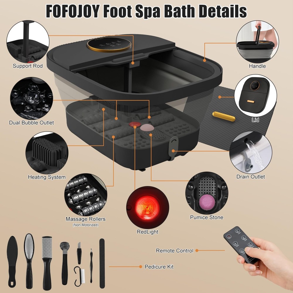 Foot Spa Bath Massager with Heat, Bubble, Temperature Control, Remote Control...