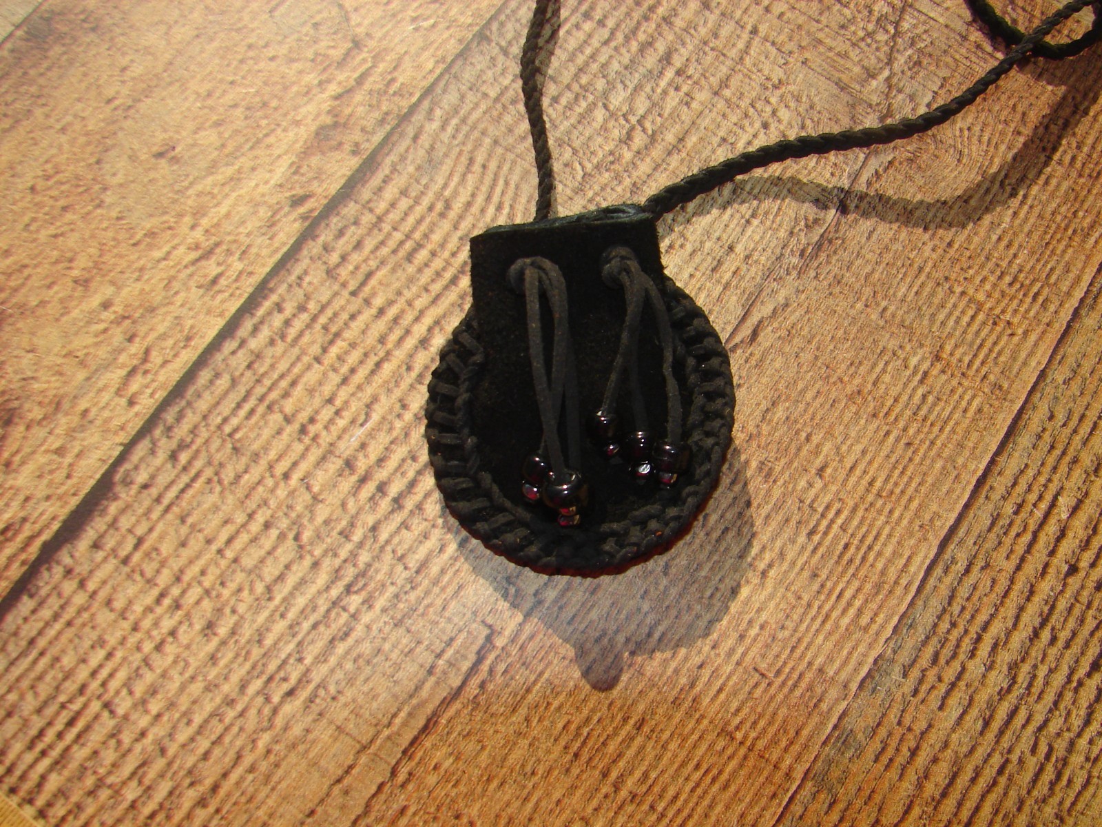 Buffalo Leather Medicine Bag, Handcrafted, Native American Necklace Pouch, 3"