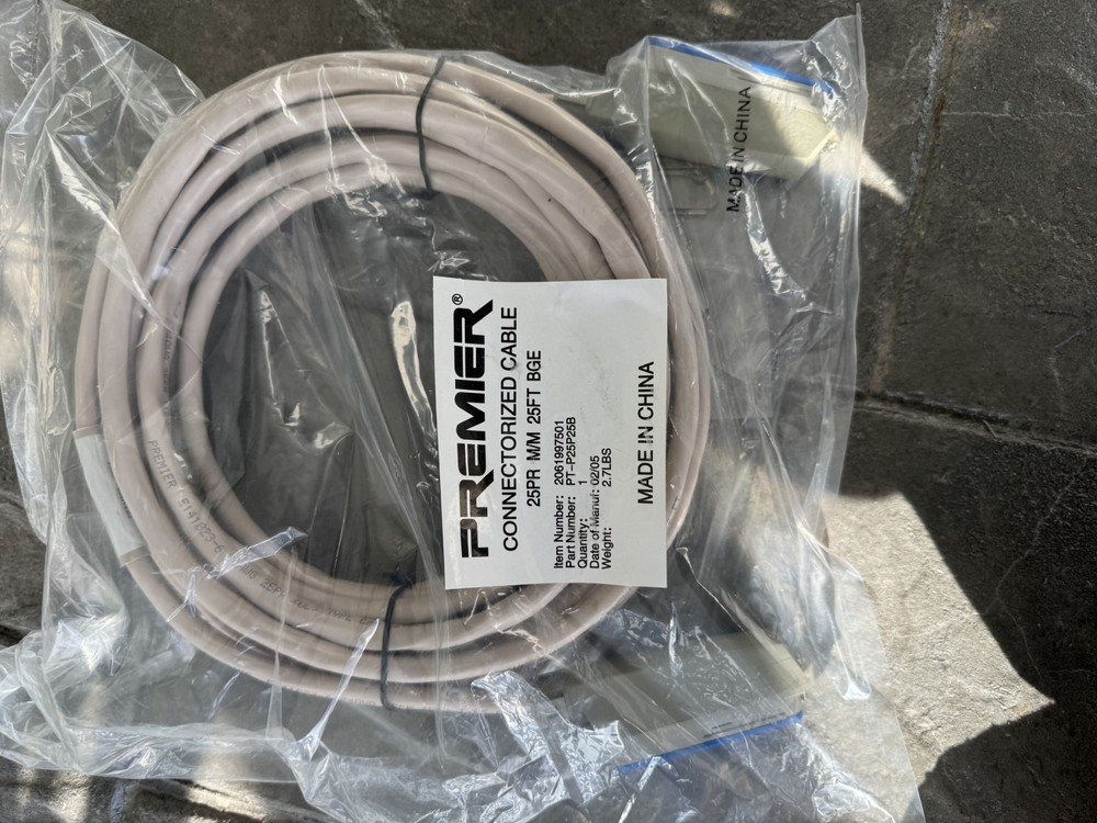 Premier amphenol copper cable 25PR MM 25ft beige
