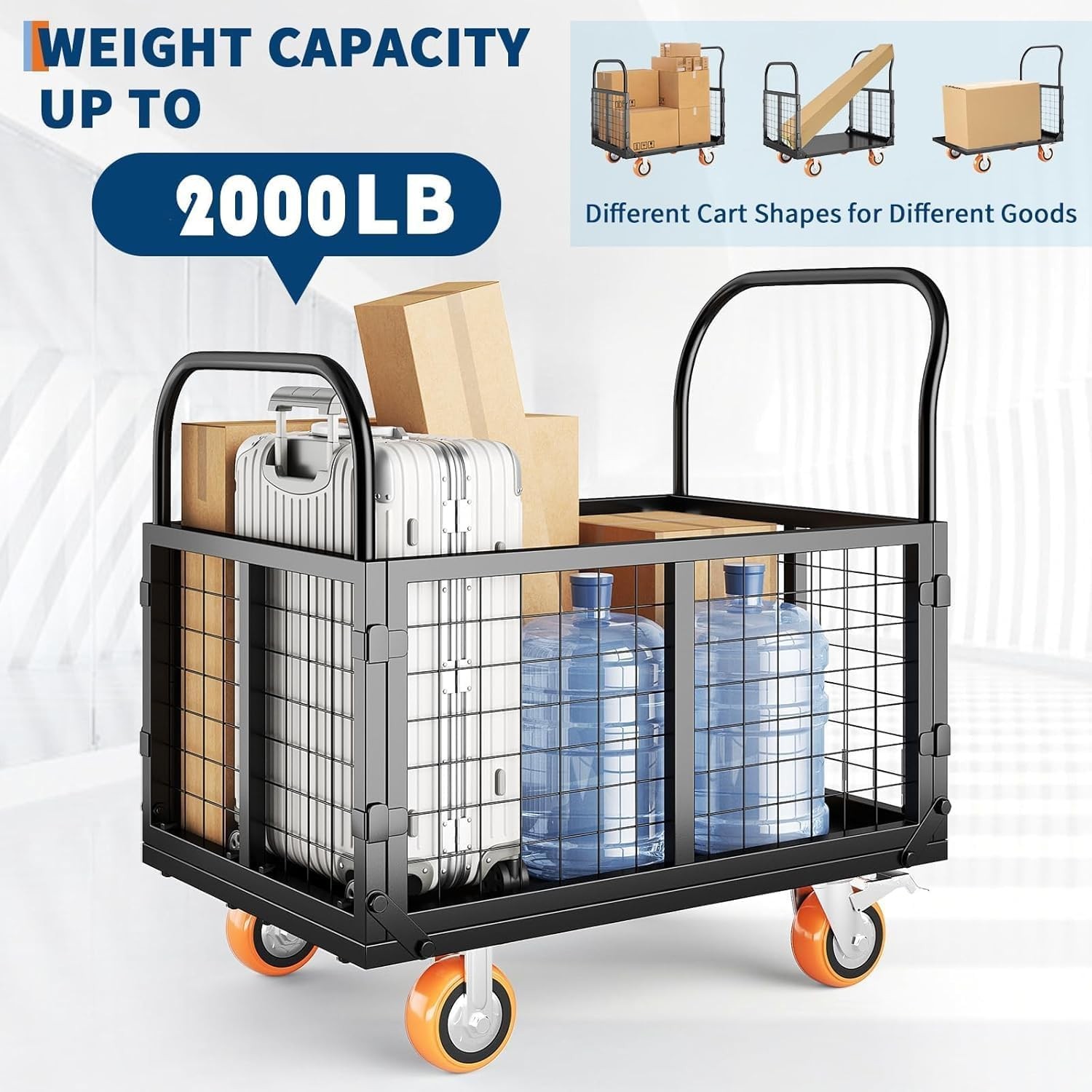 2000 LBS Capacity Platform Truck Cart Heavy Duty Folding Hand Truck with Cage