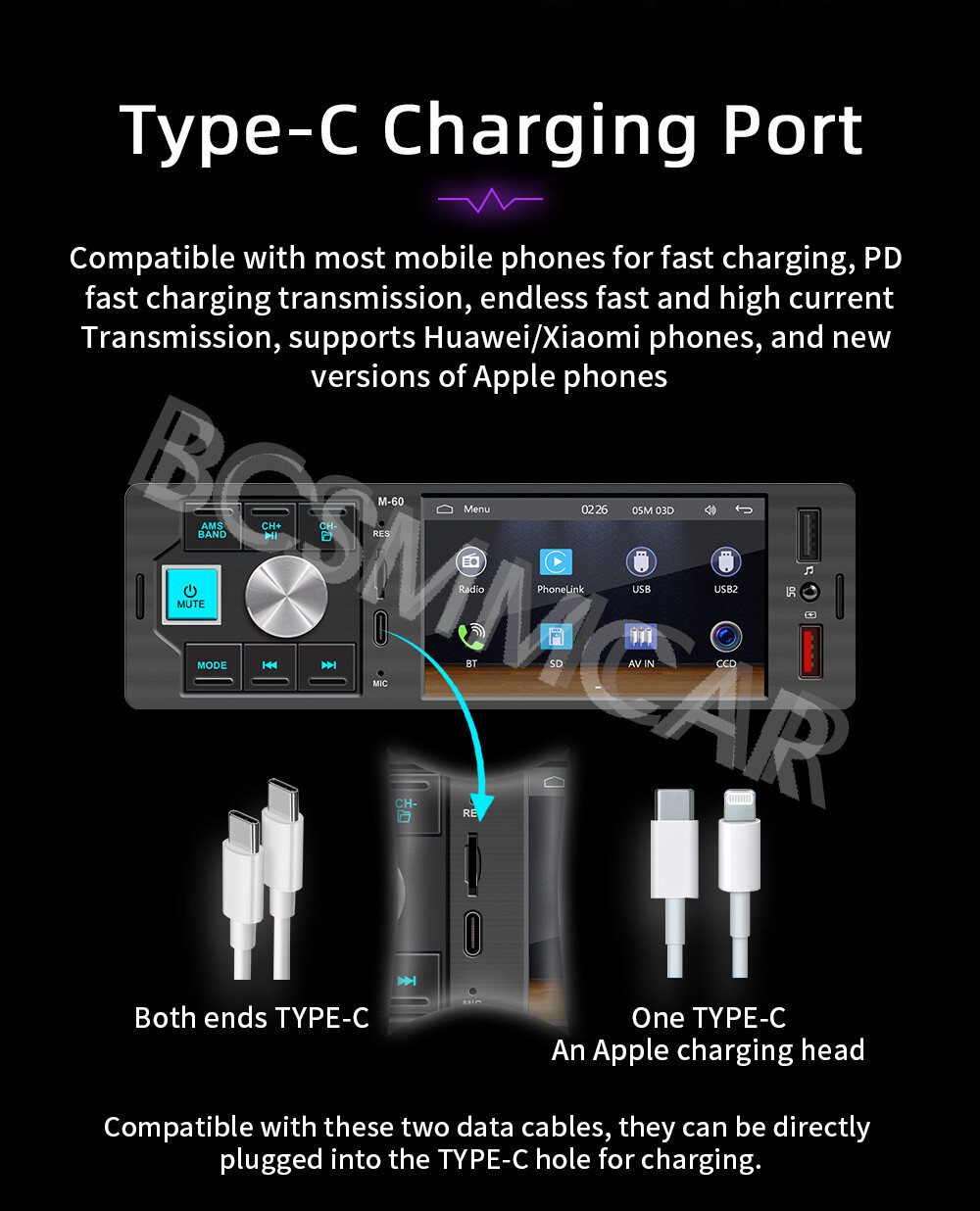 Touch Screen Car Stereo MP5 Player Radio For Apple CarPlay Android Auto BT TF