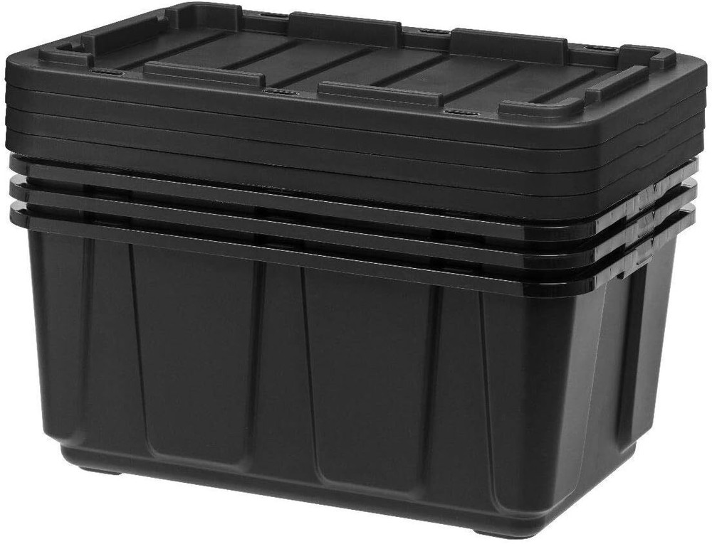4 Pack Large All-Weather Heavy-Duty Stackable Storage Plastic Bin Tote Container