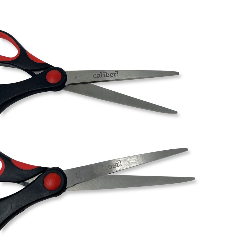 Caliber Multi-Purpose Scissors, Red & Black Soft Grip, Stainless, 2 Pcs