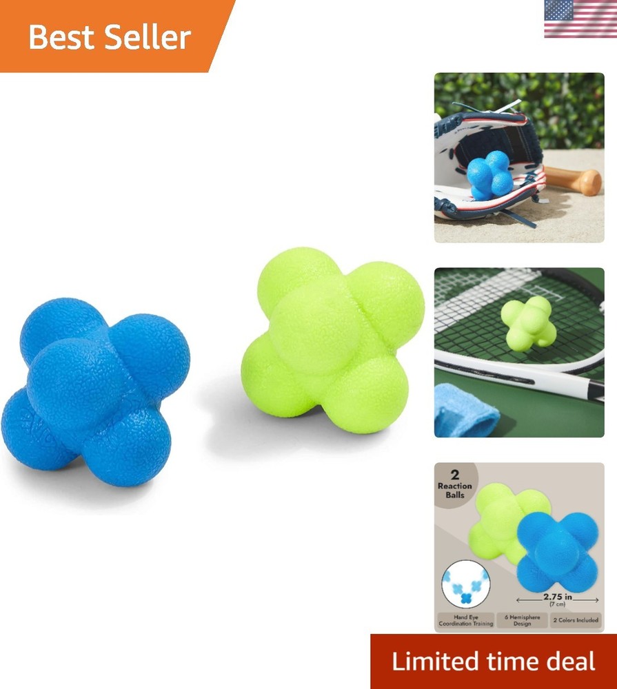 2 Pack Multicolor Rubber Reaction Balls for Agility Training and Reflex Speed