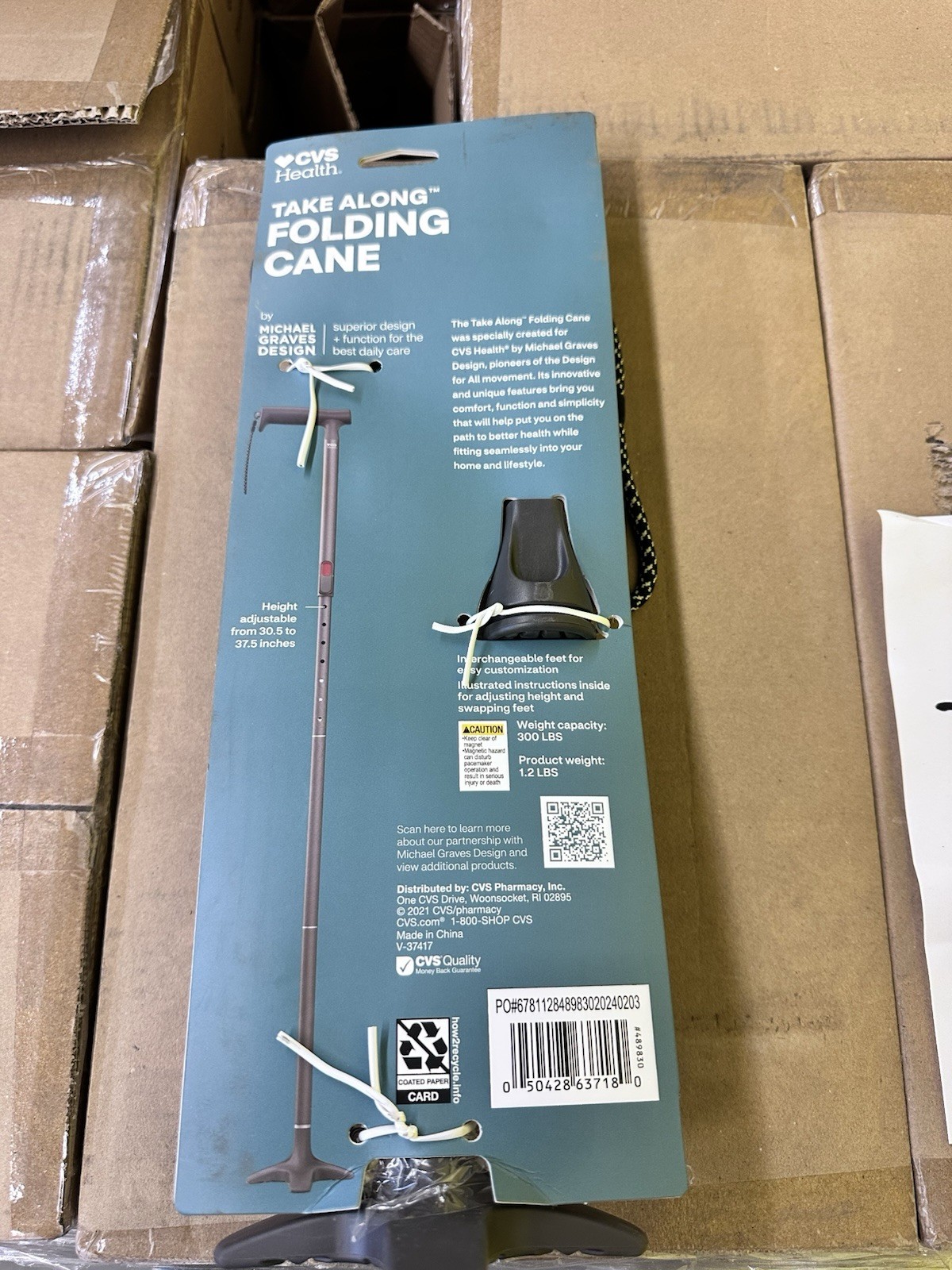 CVS Health Take Along Folding Cane By Michael Graves Design 300 LBS Capacity New