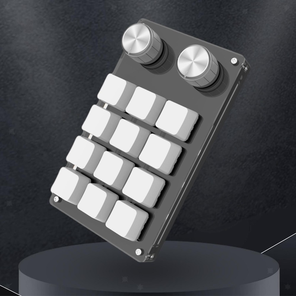 USB-C Mini 12 Keys+2 Knobs Mechanical Keyboard Programmable Keypad Driver-Free
