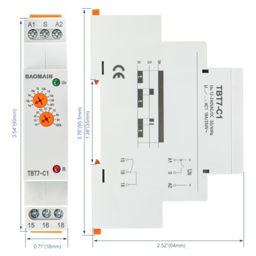 Multi-Function Time Relay, 16A Delay Off SPDT, DIN Rail Mounting 12-240VAC/DC