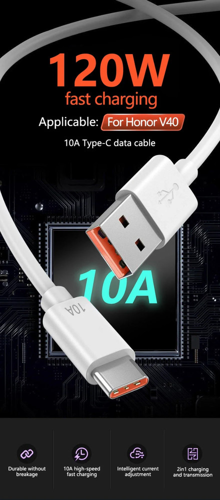 Type C to USB-A White Charging Cord Quick Fast Charging & Data Cable for Android