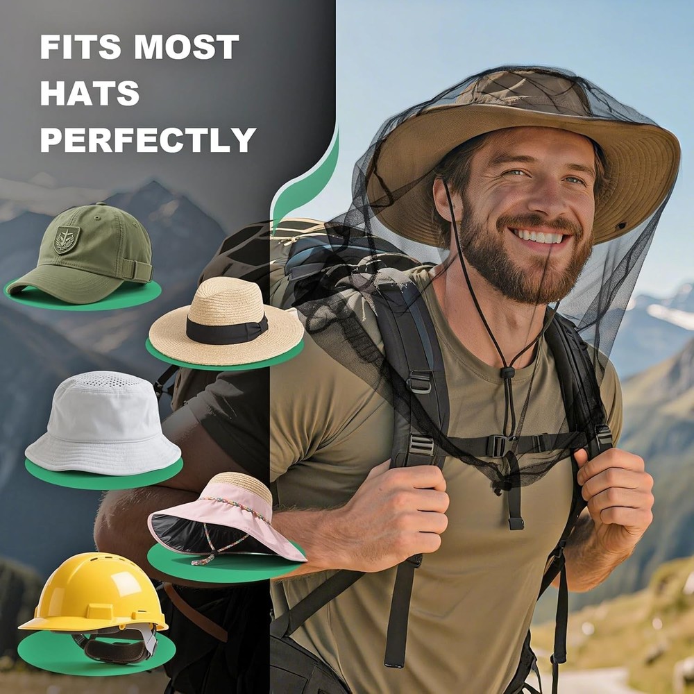 2 Pack Premium Mosquito Head Nets with Drawstring, Breathable Ultra Large