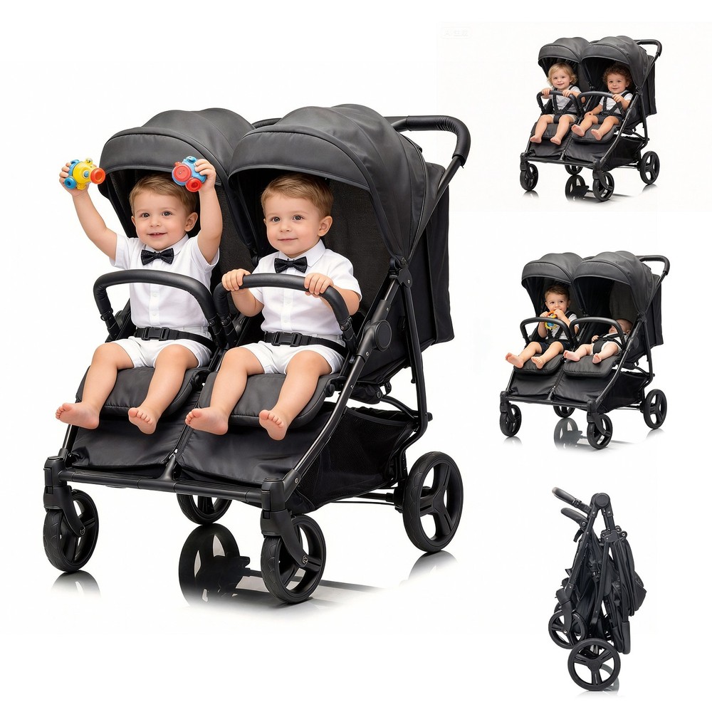 Lightweight Double Stroller for Twins, One Hand Fold All Terrain