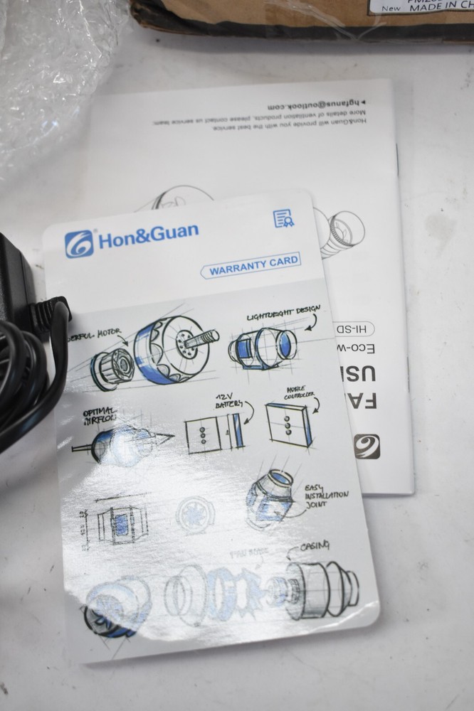 Hon & Guan Inline Duct Fan 6" Fan w Variable Speed Controller 469 CFM Black