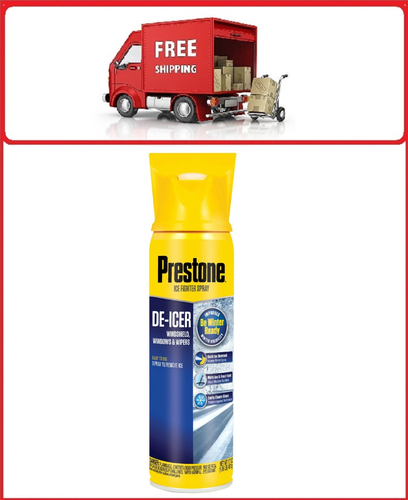 Prestone Windshield De-Icer For Wipers And Windows With Ice Scraper - 17 oz.