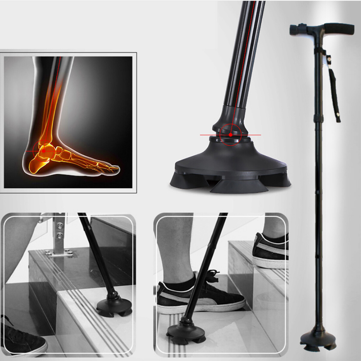 LED Folding Walking Cane for Seniors Men&Women with Non-Slip T Handle and Strap