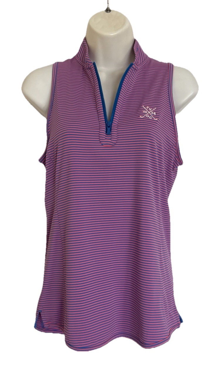 NEW Peter Millar Women's Vista Stripe Shirley Sleeveless Golf Polo Pink Blue XS