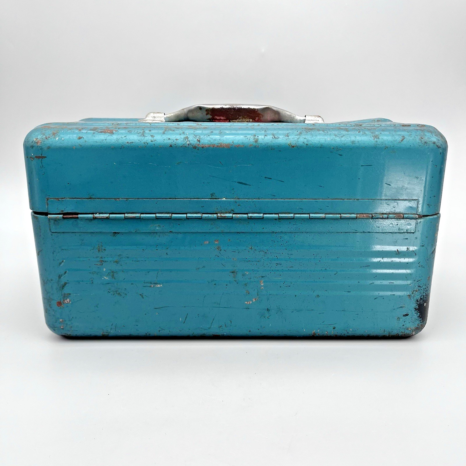 VTG Simonsen Green Teal Metal Tool Tackle Box 14" x 8" 2 Trays Industrial Patina