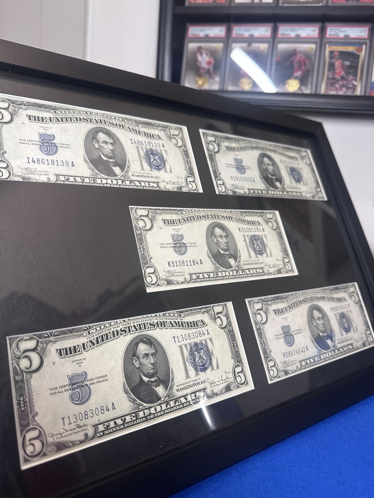 1934 Set $5 BLUE SEAL SILVER CERTIFICATE With Frame !