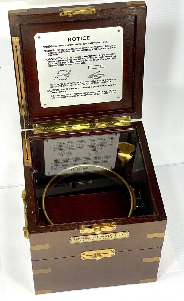 Hamilton Model 21. Ships Marine Chronometer Mahogany Mounting Box...
