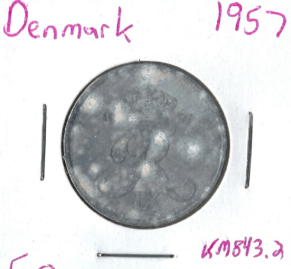 Coin Denmark 5 Ore 1957 KM843.2