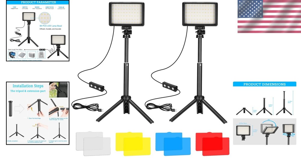 Adjustable LED Video Lights 2-Pack: USB Light Panels for Shooting & Streaming