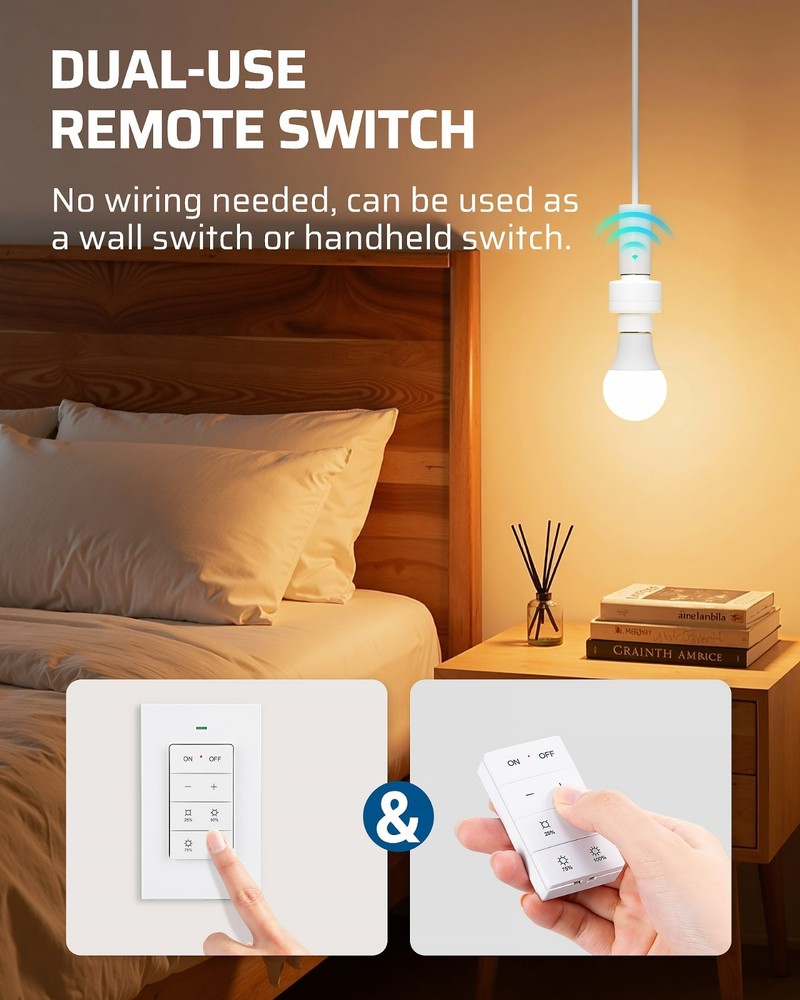 DEWENWILS Remote Control Light Socket Dimmer,Wall Mounted Wireless Light Switch