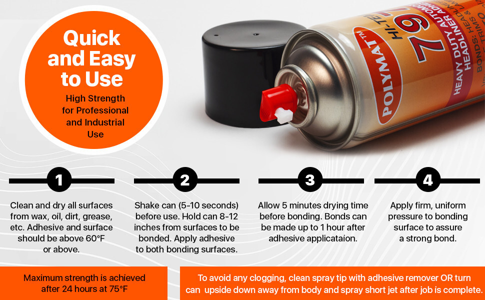 QTY6 Polymat 797 High-Temp Adhesive Spray Glue Heat and Water Resistant (160F)