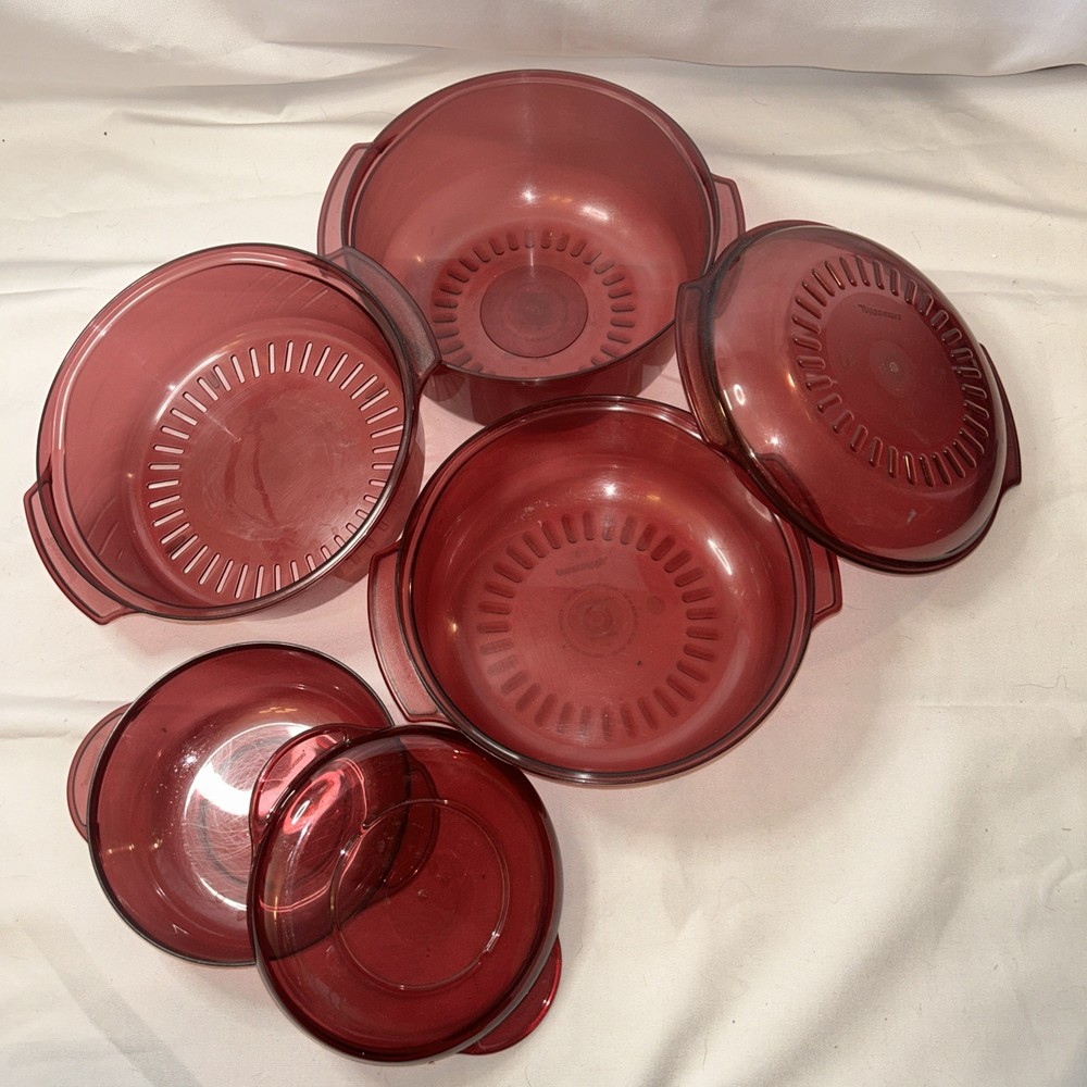 Tupperware Cranberry 7 Piece Steamer Microwave Stack Cooker Set